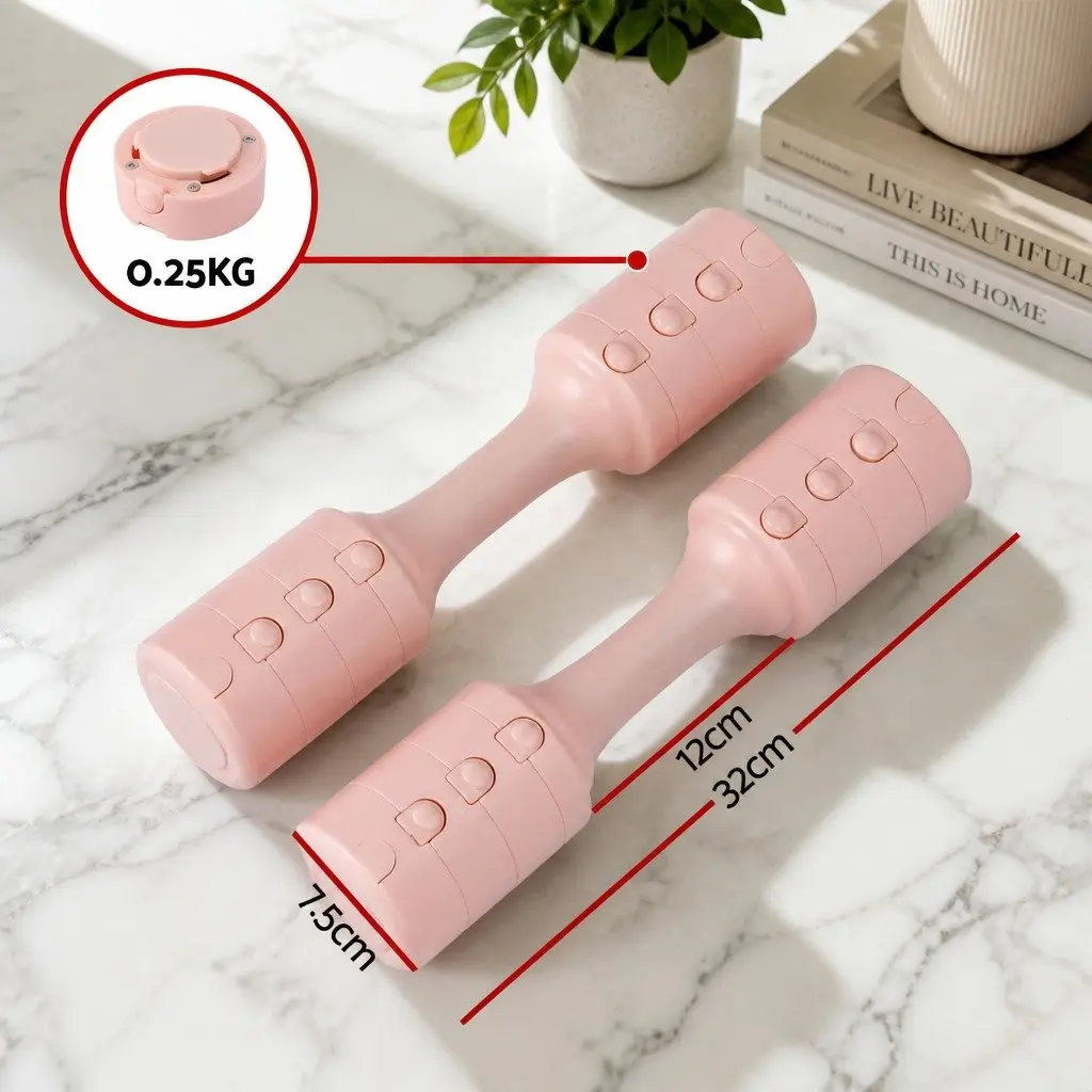 Adjustable Dumbbell Set 4-in-1 Weight Training 2x2.5kg Home Gym Exercise Pink