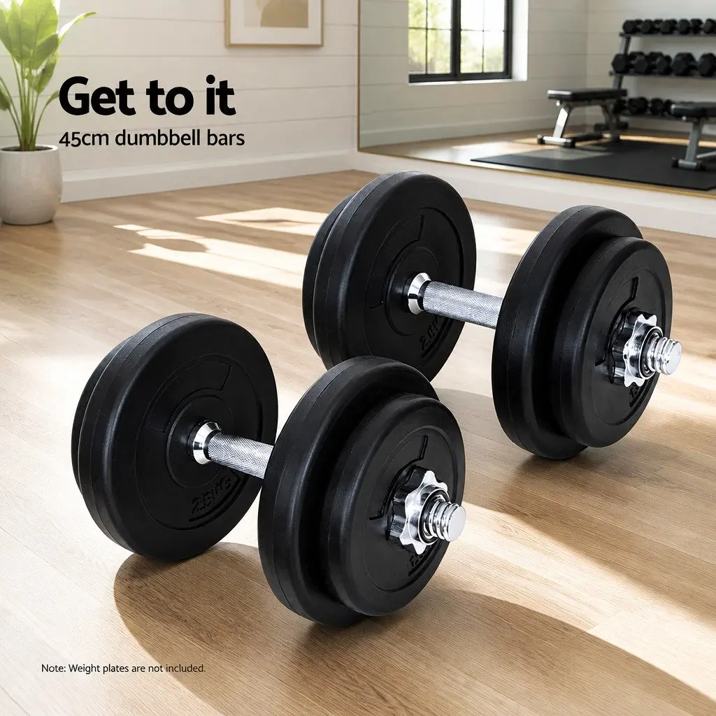 Dumbbell Bar Home Gym Exercise 45cm Silver Steel Chrome Plated
