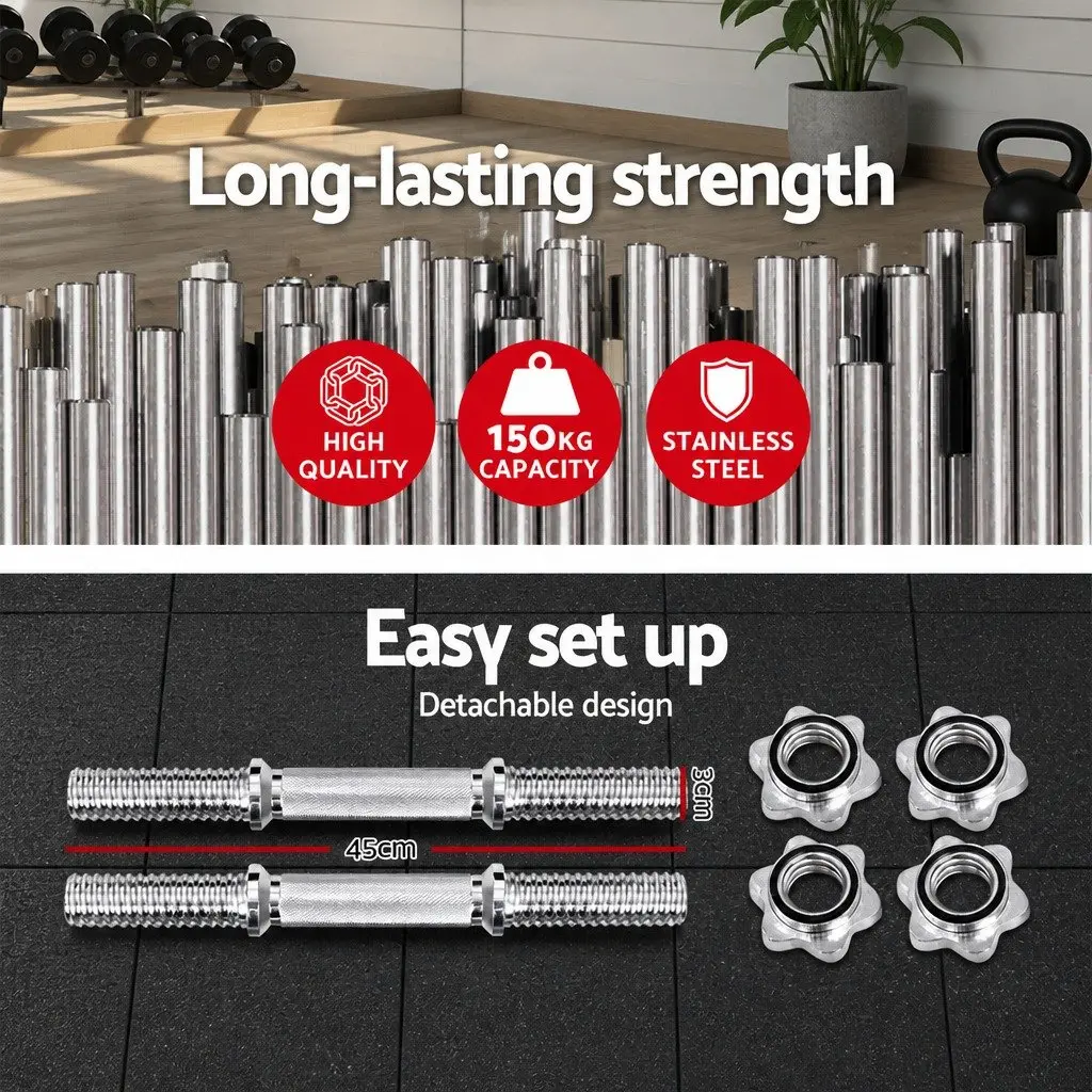 Dumbbell Bar Home Gym Exercise 45cm Silver Steel Chrome Plated