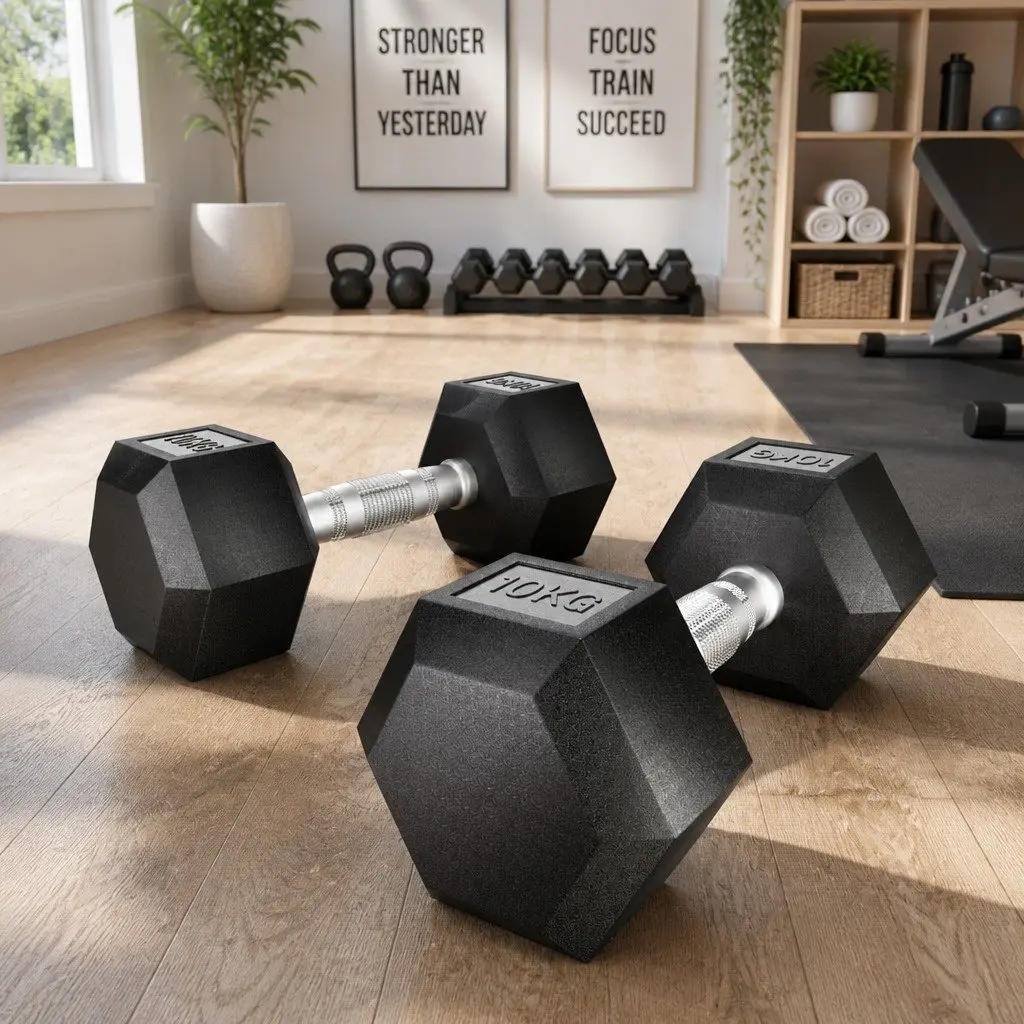 Hex Dumbbells Set Weight Lifting 20kg Black with Silver Handle