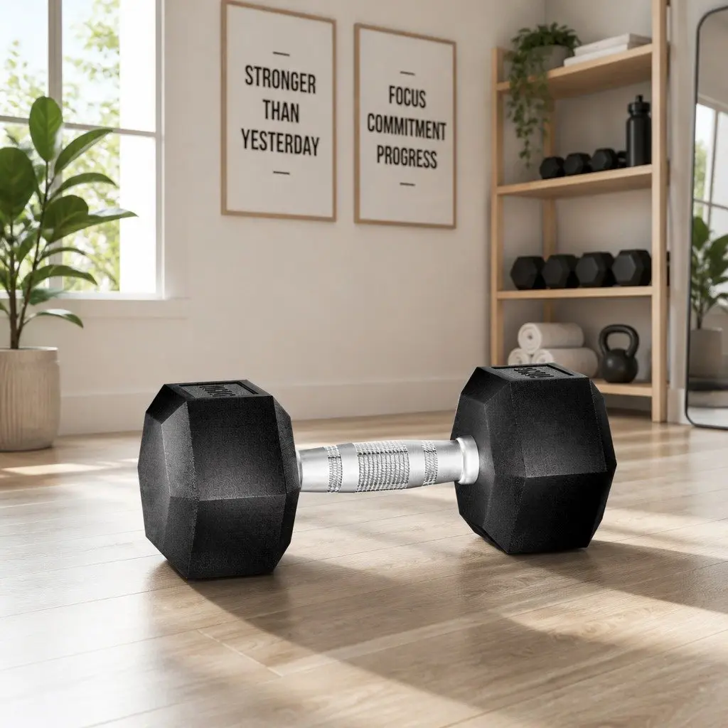 Hex Dumbbells Set Weight Lifting 20kg Black with Silver Handle