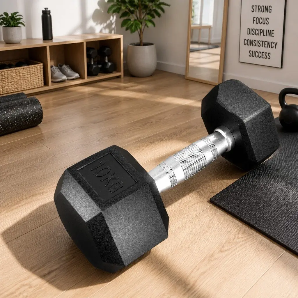 Hex Dumbbells Set Weight Lifting 20kg Black with Silver Handle