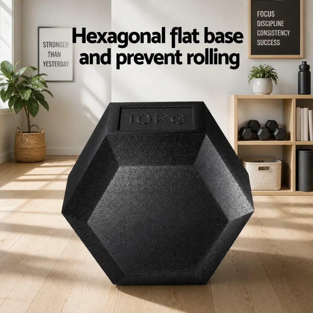 Hex Dumbbells Set Weight Lifting 20kg Black with Silver Handle