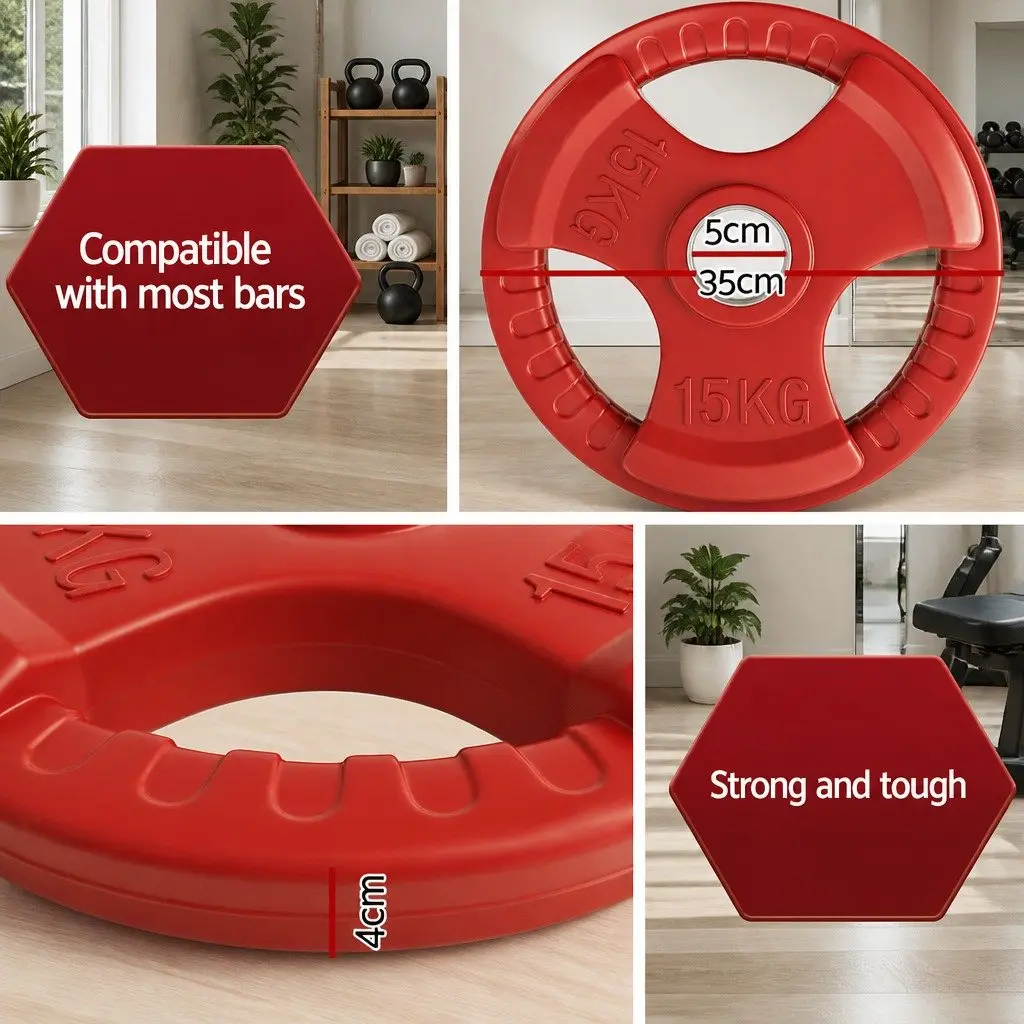 Weight Plate 15kg Strength Training Cast Iron Red