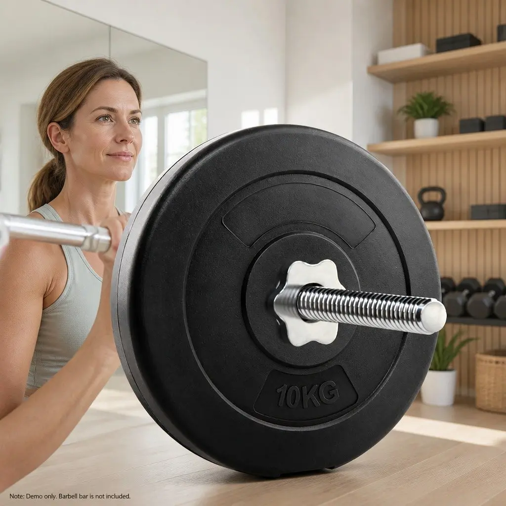 Weight Plates Standard Barbell 10kg Cast Cement Home Gym Lifting Black 2 Piece
