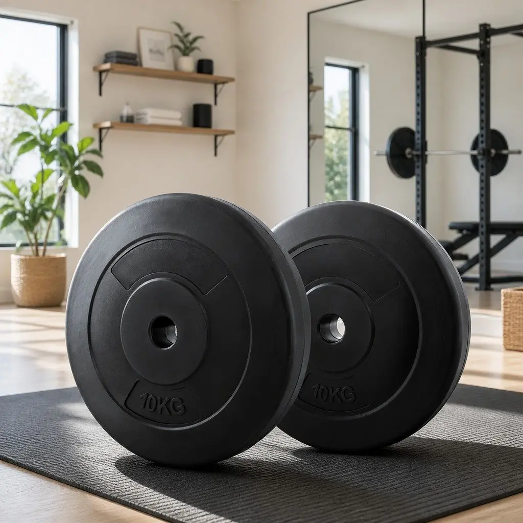 Weight Plates Standard Barbell 10kg Cast Cement Home Gym Lifting Black 2 Piece