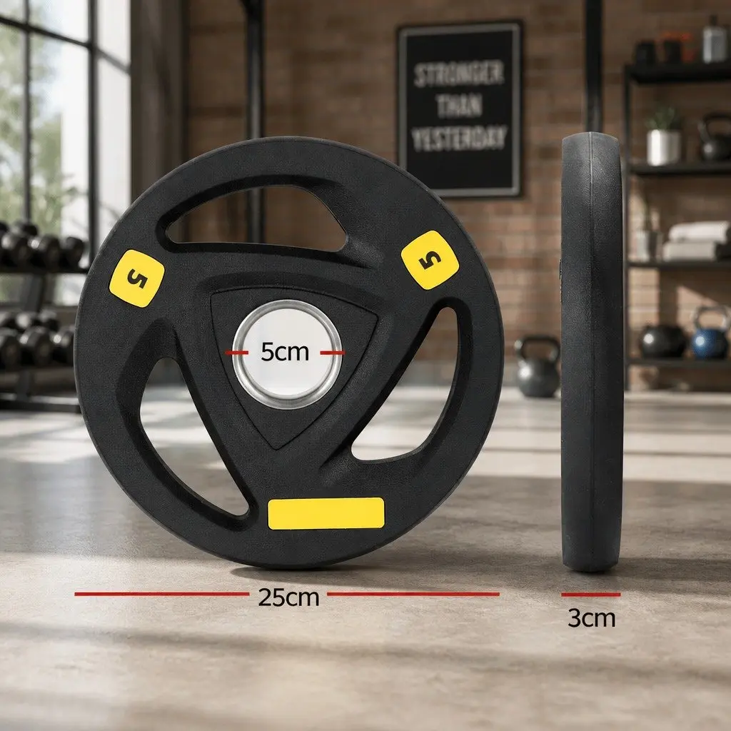 Weight Plates 5kg Strength Training Cast Iron Rubber Coated Black