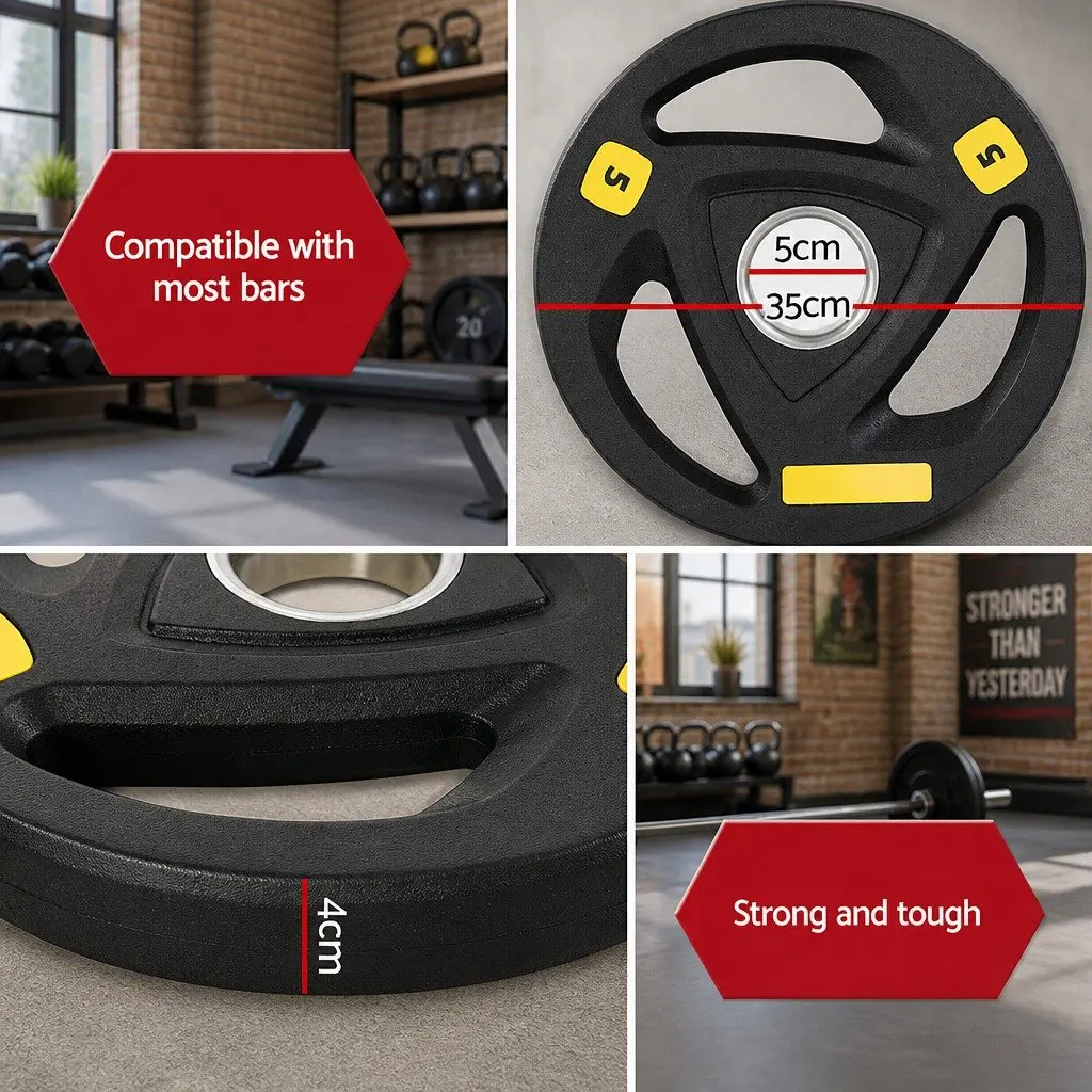Weight Plates 5kg Strength Training Cast Iron Rubber Coated Black