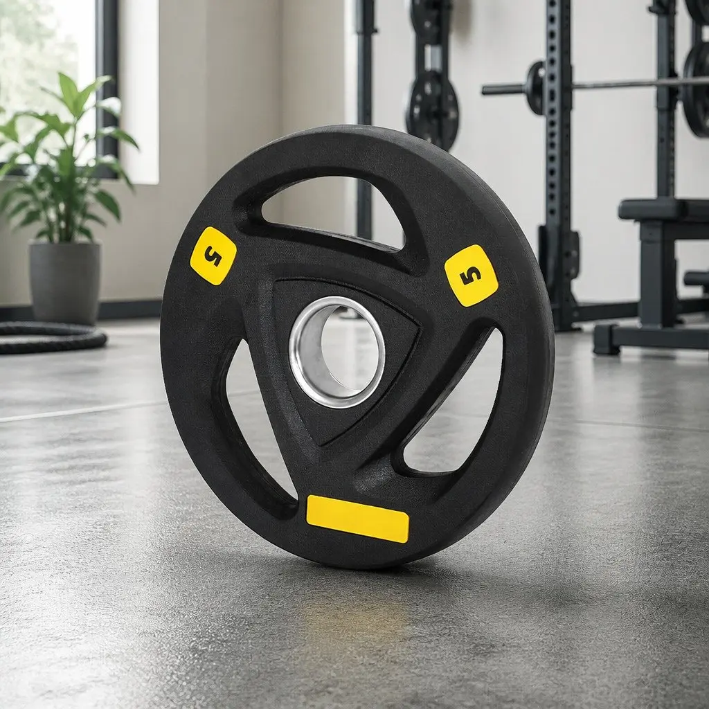 Weight Plates 5kg Strength Training Cast Iron Rubber Coated Black