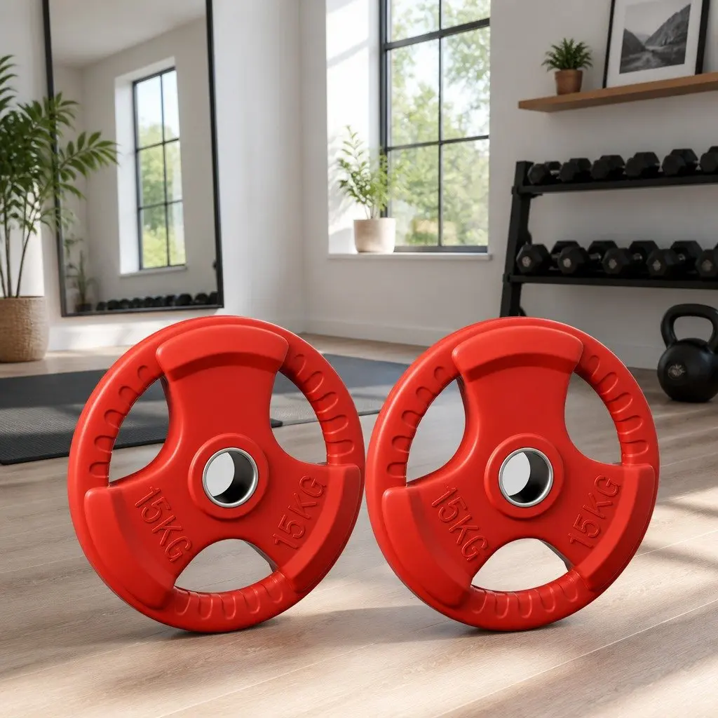 Olympic Weight Plates 15kg Red Cast Iron for Dumbbell Barbell Lifting Home Gym