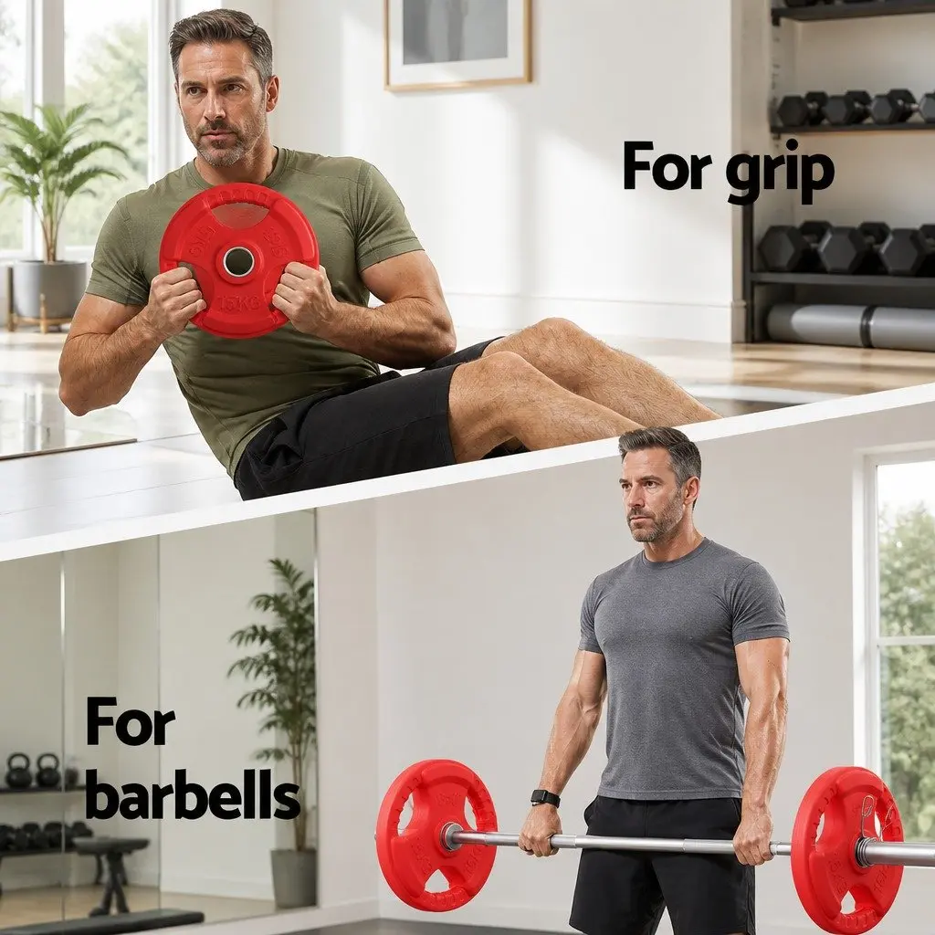 Olympic Weight Plates 15kg Red Cast Iron for Dumbbell Barbell Lifting Home Gym