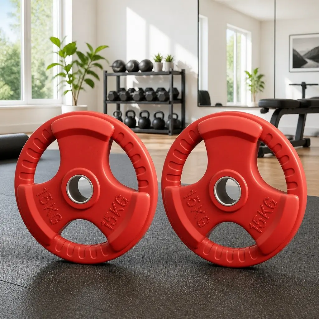 Olympic Weight Plates 15kg Red Cast Iron for Dumbbell Barbell Lifting Home Gym