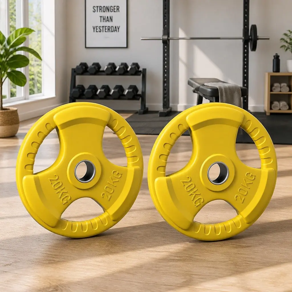 Cast Iron Weight Plates 20kg Pair for Dumbbell Barbell Home Gym Lifting Yellow