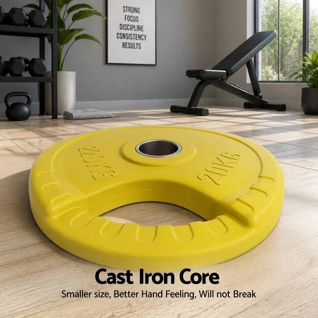 Cast Iron Weight Plates 20kg Pair for Dumbbell Barbell Home Gym Lifting Yellow