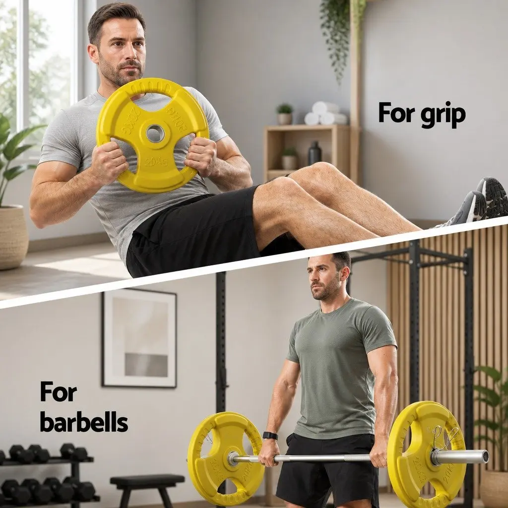 Cast Iron Weight Plates 20kg Pair for Dumbbell Barbell Home Gym Lifting Yellow