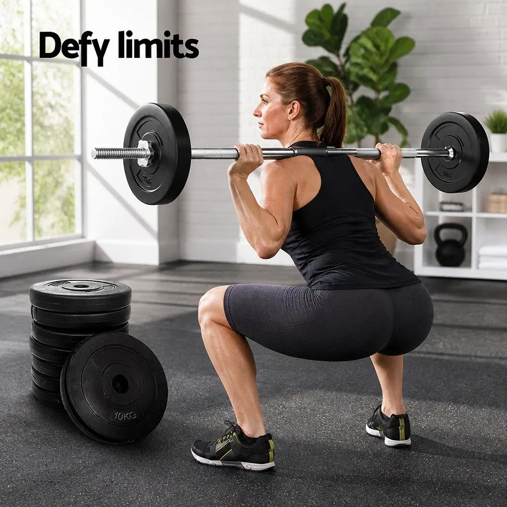 Barbell Weight Plates Set 50kg Home Gym Exercise Standard 31mm Black