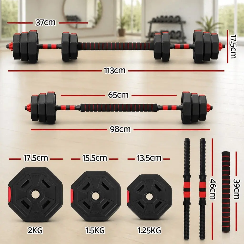 Adjustable Dumbbell Barbell Set 20kg Home Gym Workout Black Red