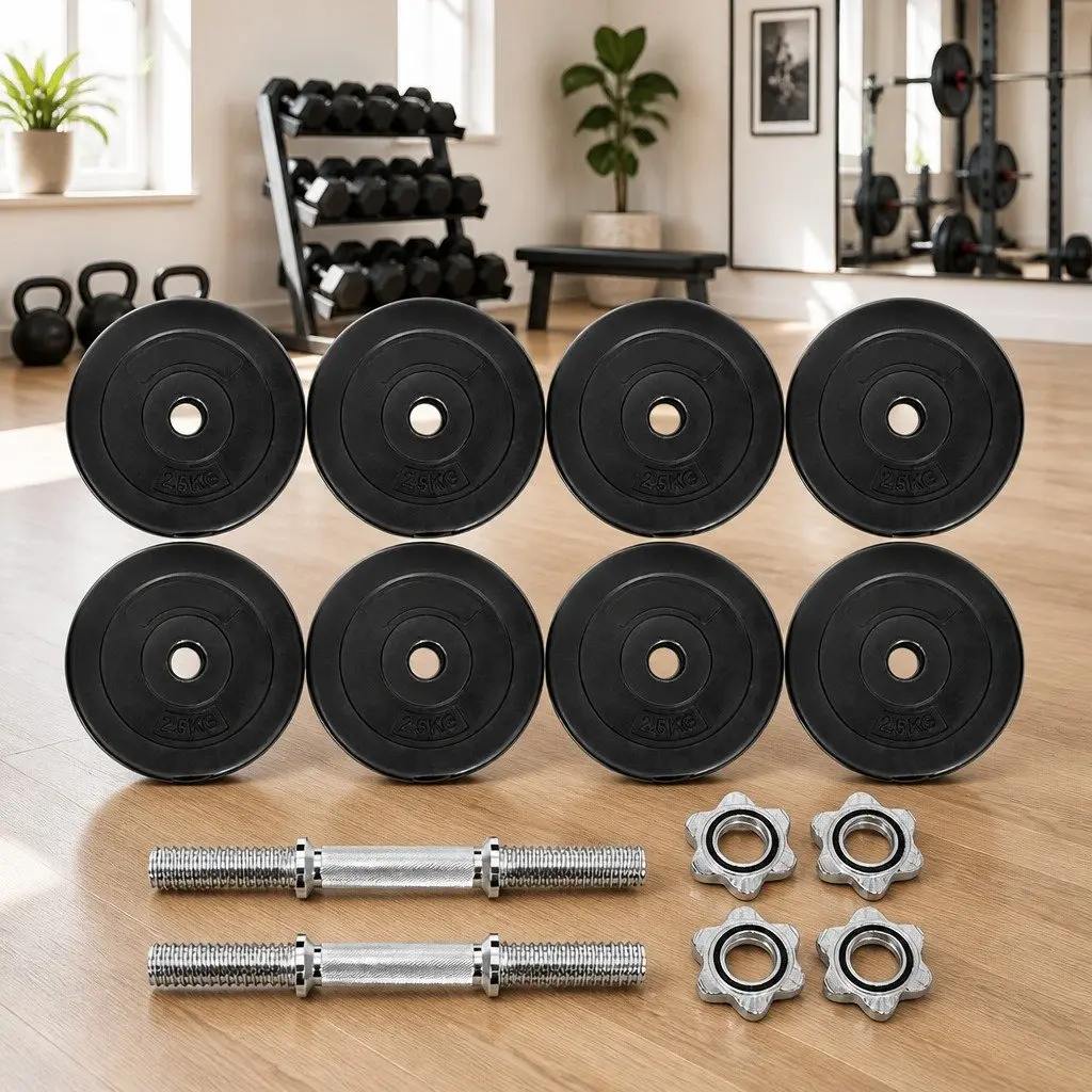 Dumbbell Set 25kg Weight Plates Adjustable Lifting Bar Non-Slip Handle Gym
