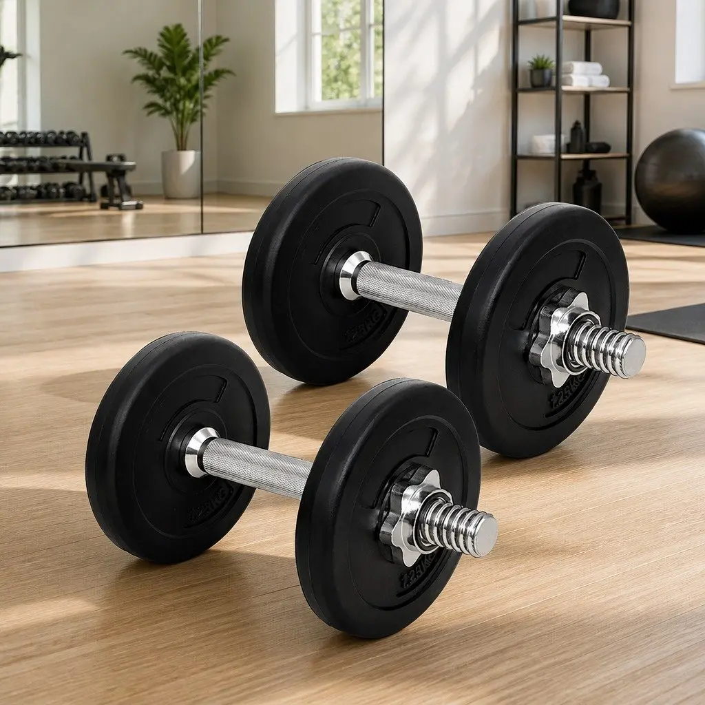 Dumbbell Set Adjustable Weight Plates Home Gym Fitness 10kg Black Silver