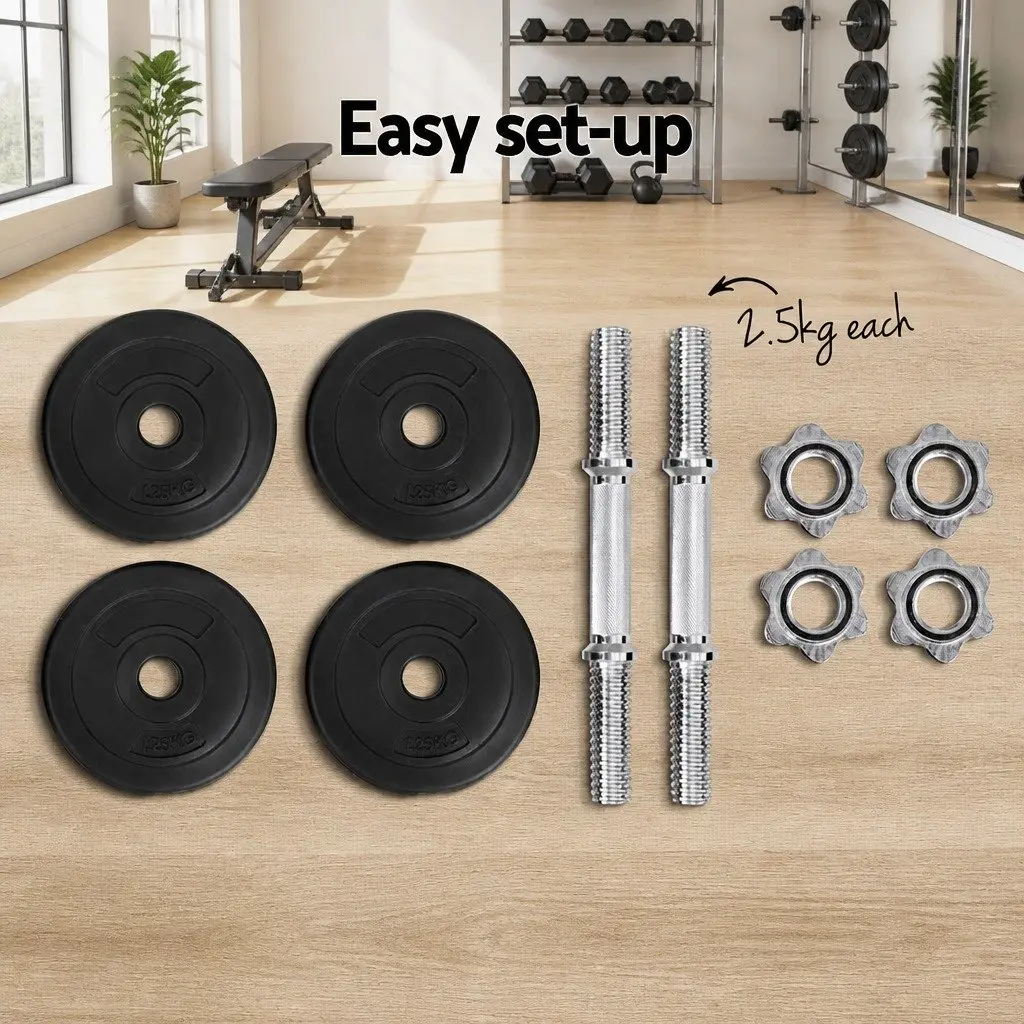 Dumbbell Set Adjustable Weight Plates Home Gym Fitness 10kg Black Silver