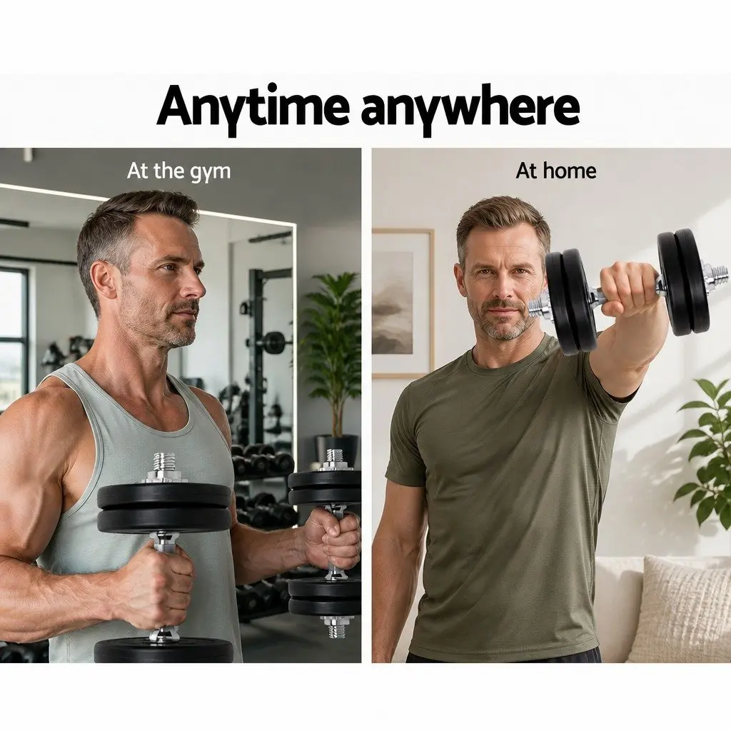 Dumbbell Set Adjustable Weight Plates Home Gym Fitness 10kg Black Silver