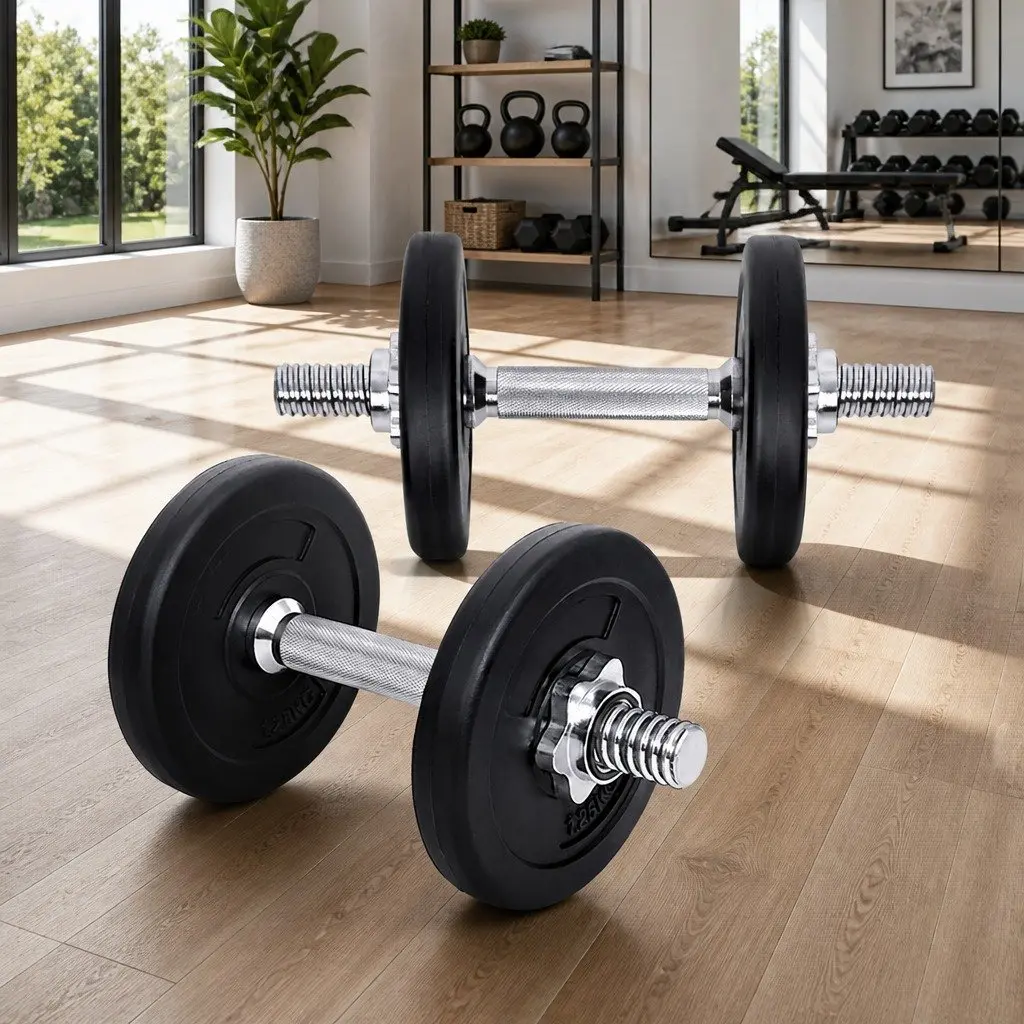 Dumbbell Set Adjustable Weight Plates Home Gym Fitness 10kg Black Silver