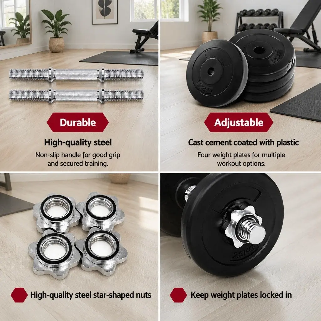 Dumbbell Set Adjustable Weights 15kg Home Gym Fitness Training Black and Silver