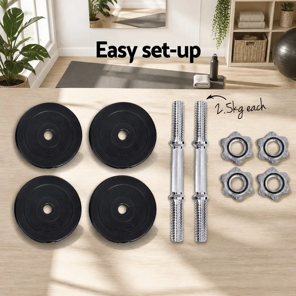 Dumbbell Set Adjustable Weights 15kg Home Gym Fitness Training Black and Silver