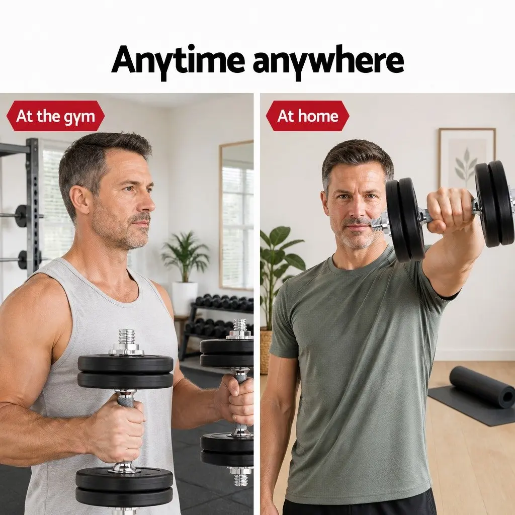Dumbbell Set Adjustable Weights 15kg Home Gym Fitness Training Black and Silver