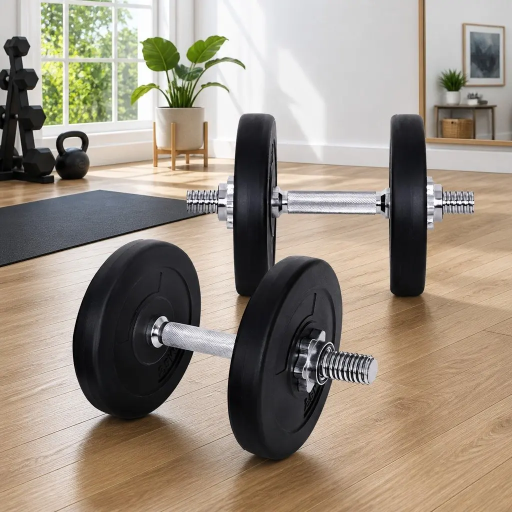 Dumbbell Set Adjustable Weights 15kg Home Gym Fitness Training Black and Silver