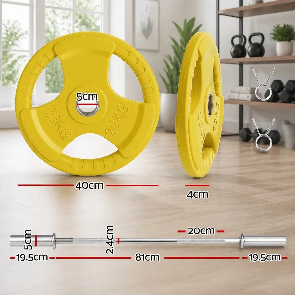 Barbell Weightlifting Set 20KG Home Gym Exercise Silver Yellow