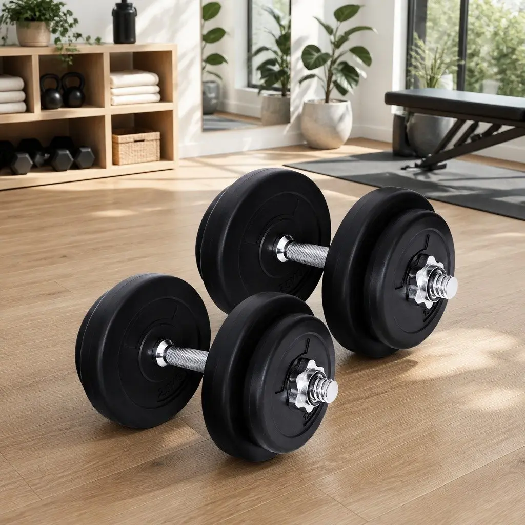 20kg Dumbbell Set Adjustable Dumbbells Home Gym Strength Training Black and Silver