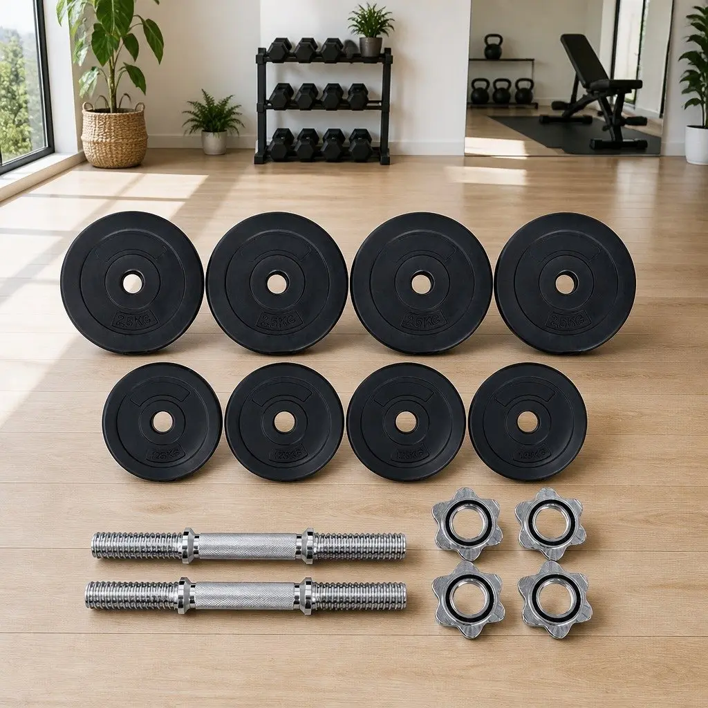 20kg Dumbbell Set Adjustable Dumbbells Home Gym Strength Training Black and Silver