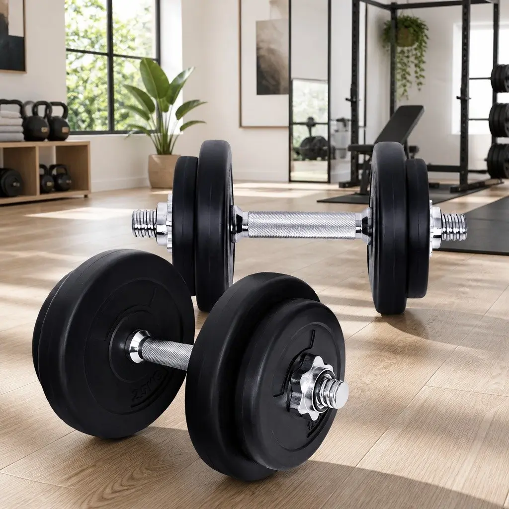 20kg Dumbbell Set Adjustable Dumbbells Home Gym Strength Training Black and Silver