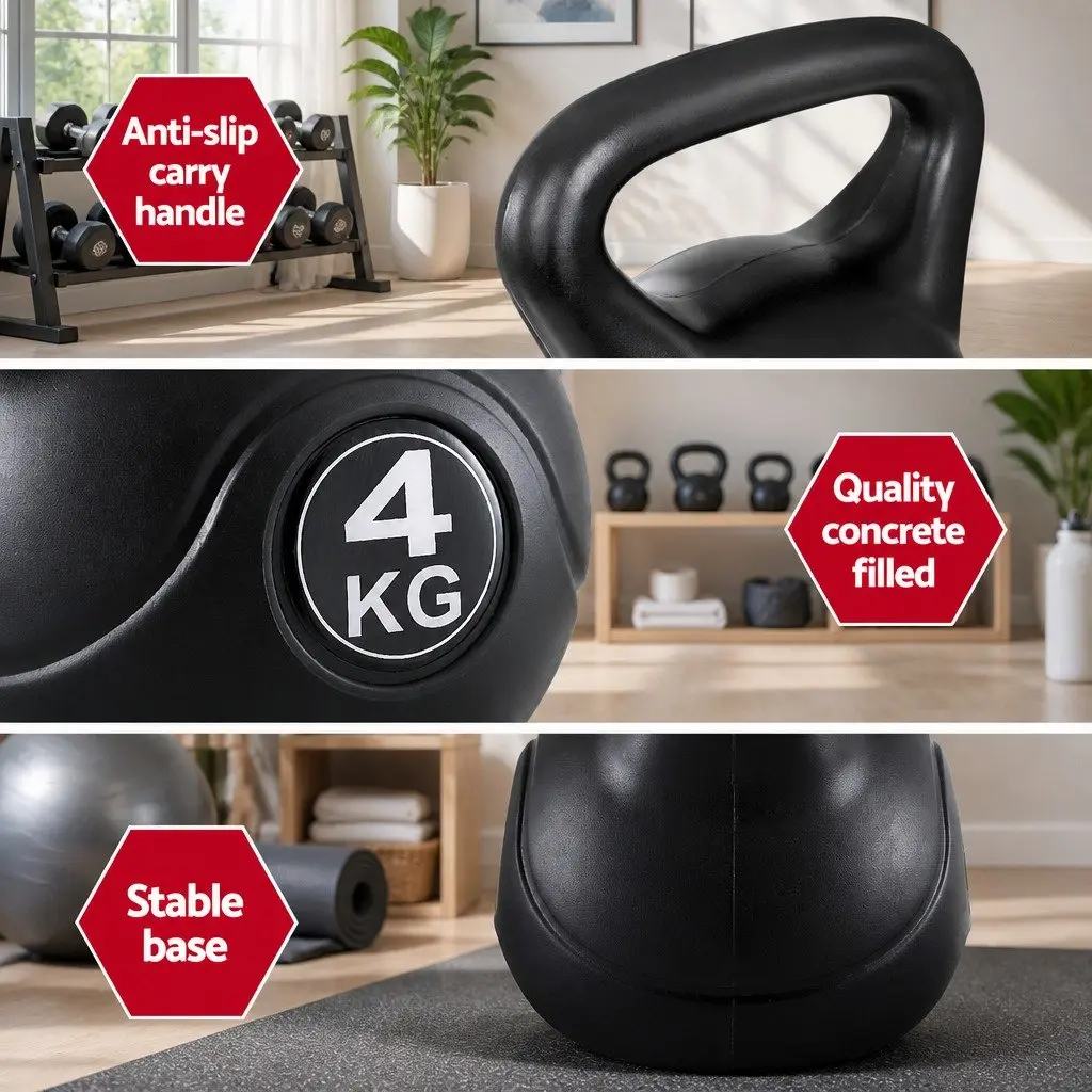 4kg Kettlebell Black Home Gym Weight Lifting Training Exercise Equipment