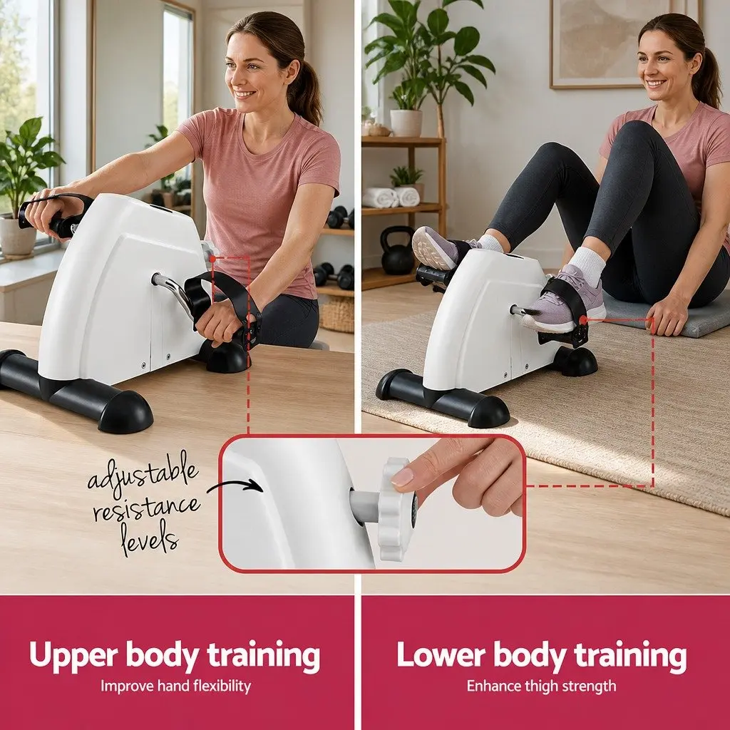 Mini Exercise Bike Pedal Exerciser Under Desk Portable White