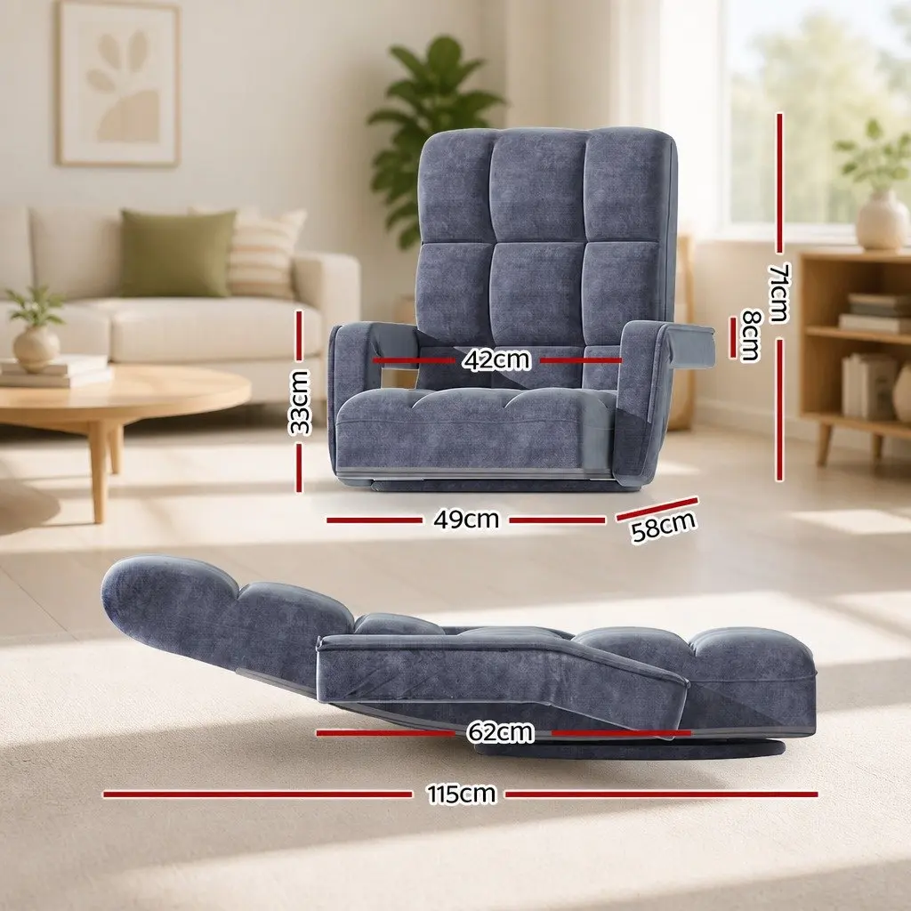 Floor Lounge Chair Adjustable Reclining 360° Swivel Charcoal Foldable