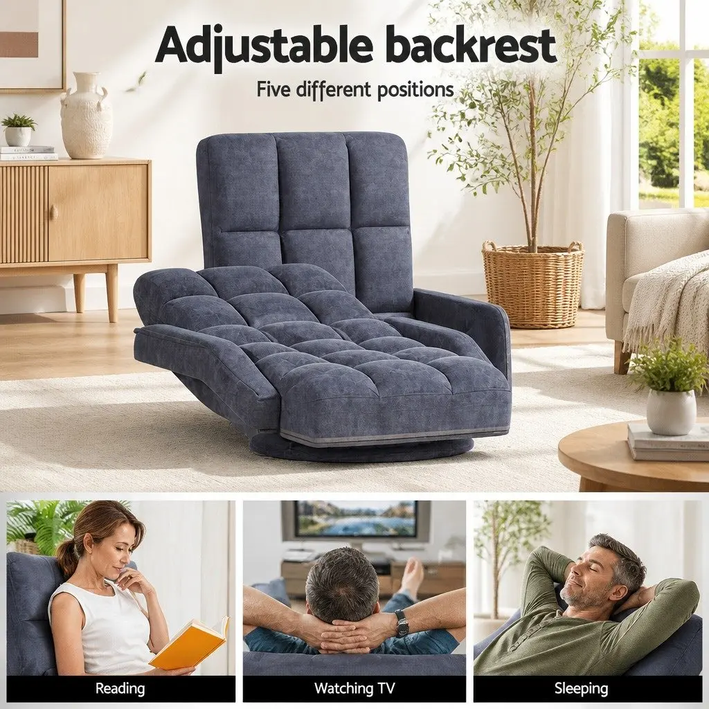 Floor Lounge Chair Adjustable Reclining 360° Swivel Charcoal Foldable