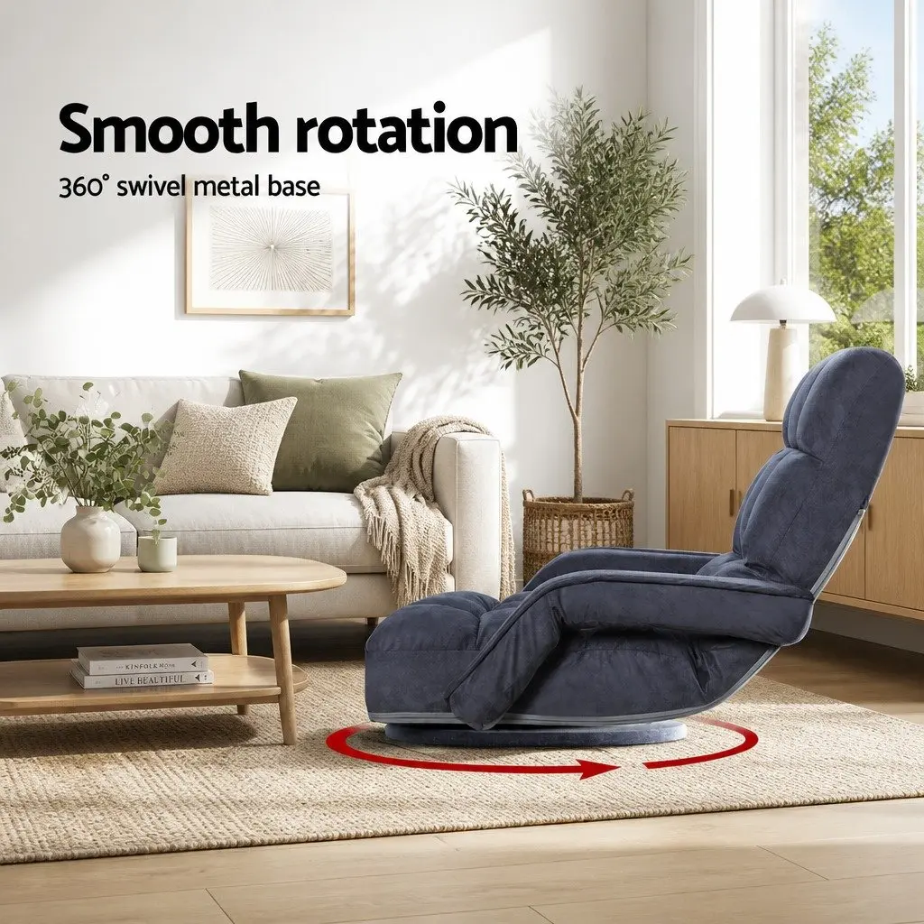 Floor Lounge Chair Adjustable Reclining 360° Swivel Charcoal Foldable