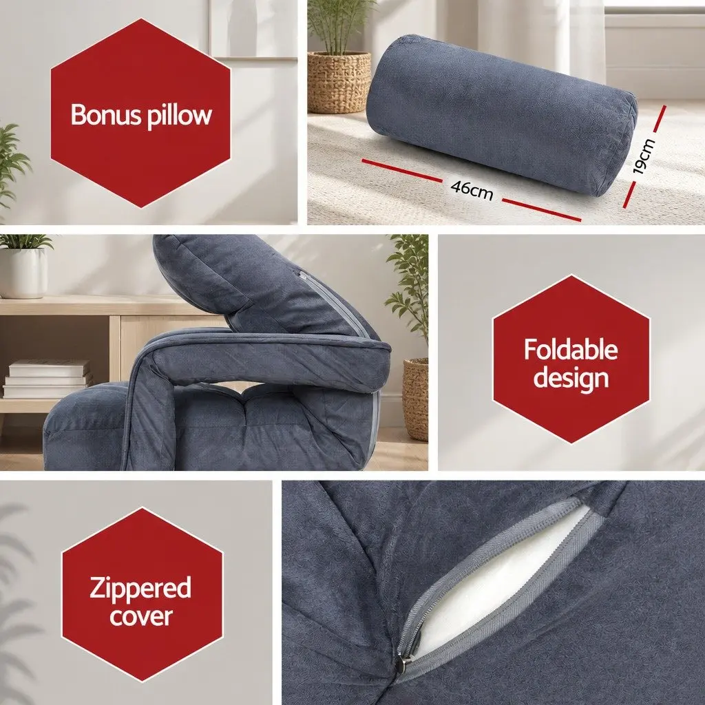 Floor Lounge Chair Adjustable Reclining 360° Swivel Charcoal Foldable