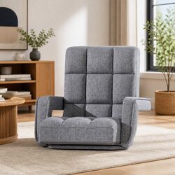 Floor Lounge Chair Sofa Swivel Adjustable Grey Foldable Compact Furniture