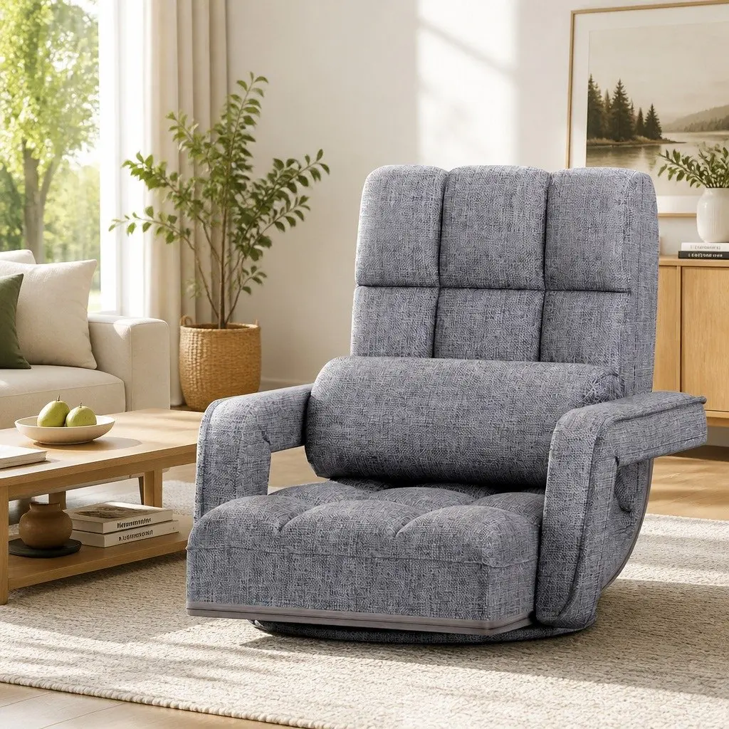 Floor Lounge Chair Swivel Adjustable Foldable Grey