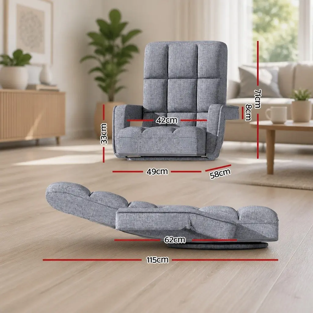 Floor Lounge Chair Swivel Adjustable Foldable Grey