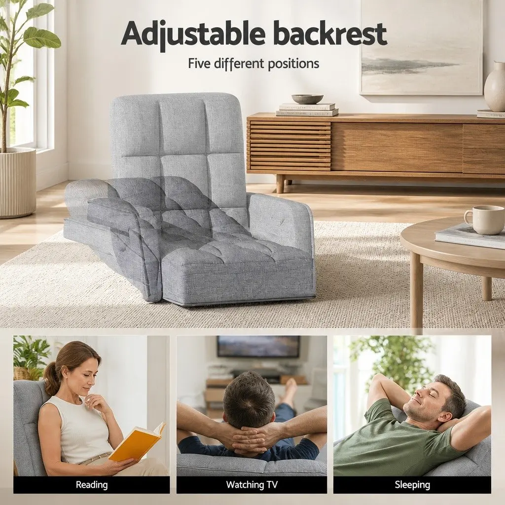 Floor Lounge Chair Swivel Adjustable Foldable Grey