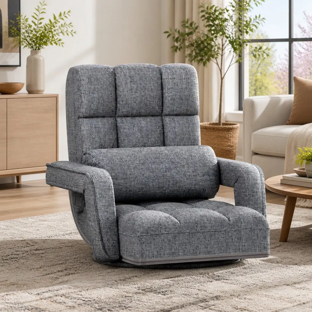 Floor Lounge Chair Swivel Adjustable Foldable Grey