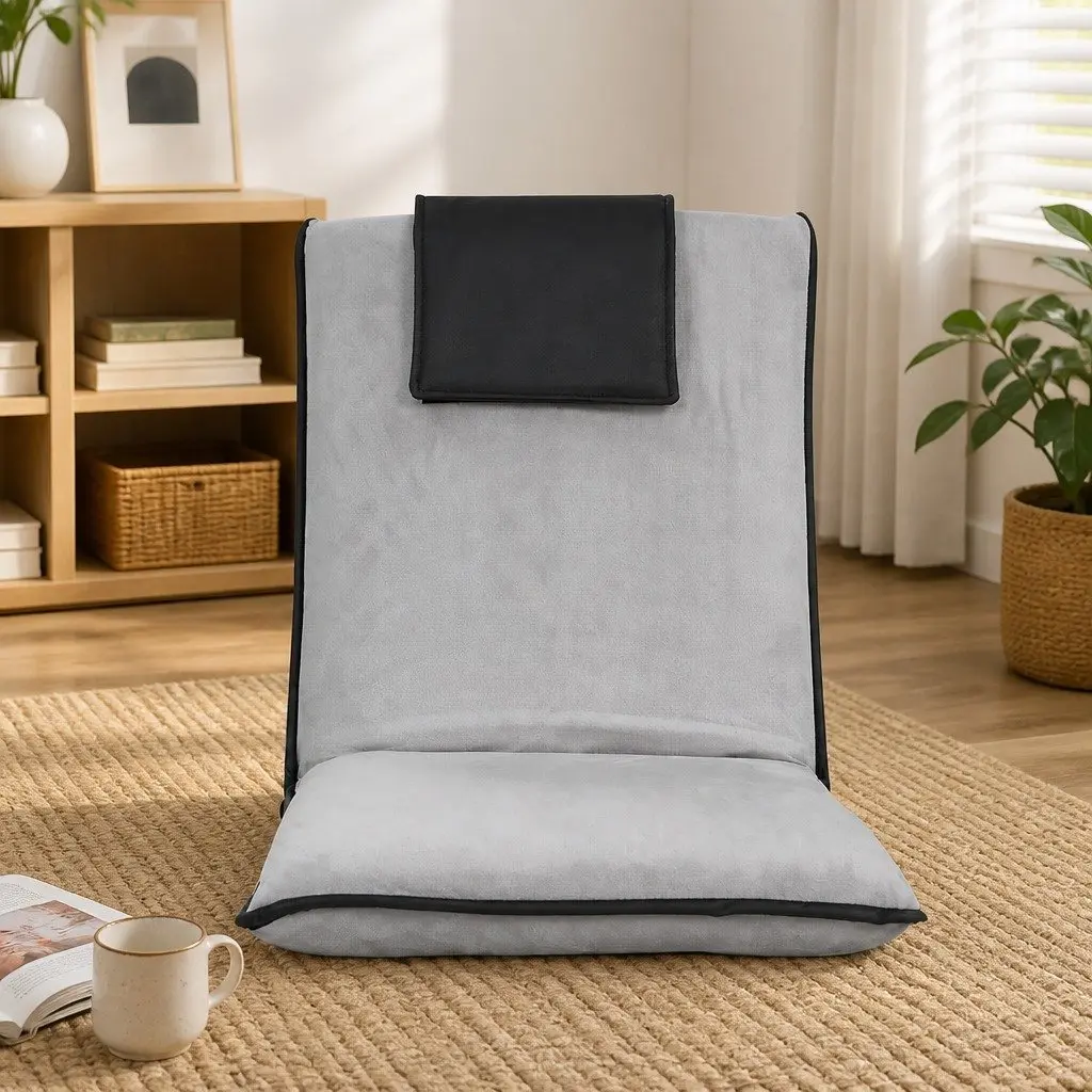 Floor Lounge Sofa Bed Adjustable Recliner Chair Five Position Foldable Grey