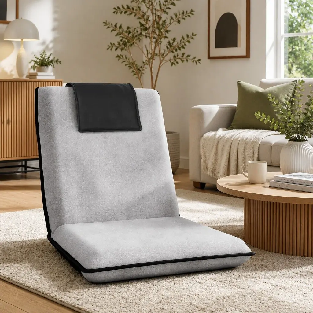 Lounge Recliner Chair Sofa Bed Folding Adjustable Backrest Removable Headrest Grey Black