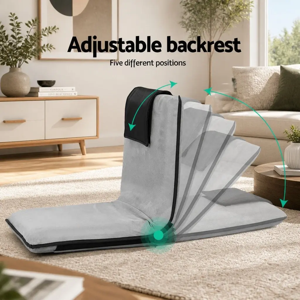 Lounge Recliner Chair Sofa Bed Folding Adjustable Backrest Removable Headrest Grey Black