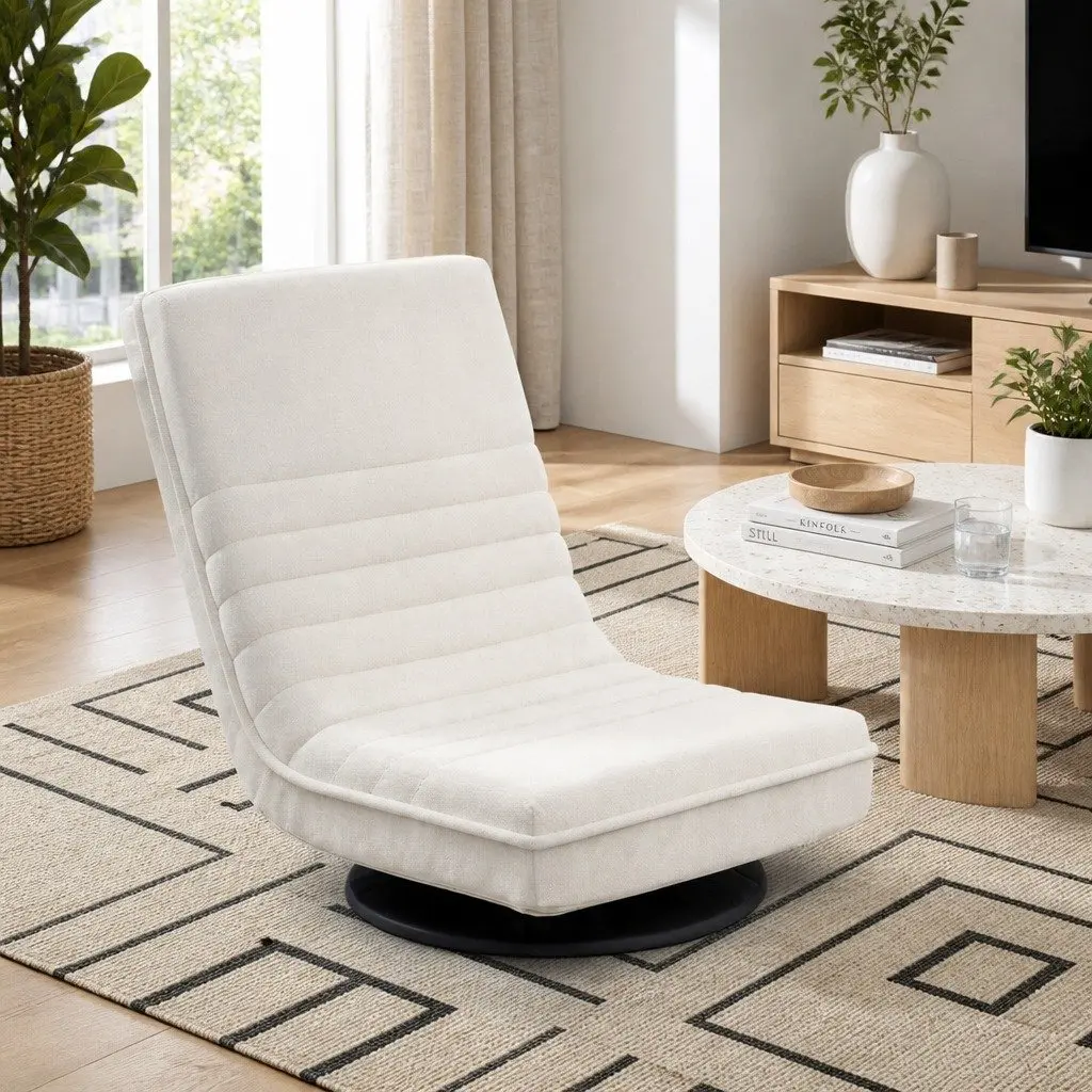 Floor Lounge Chair with Round Coffee Table Charging Station 45cm White
