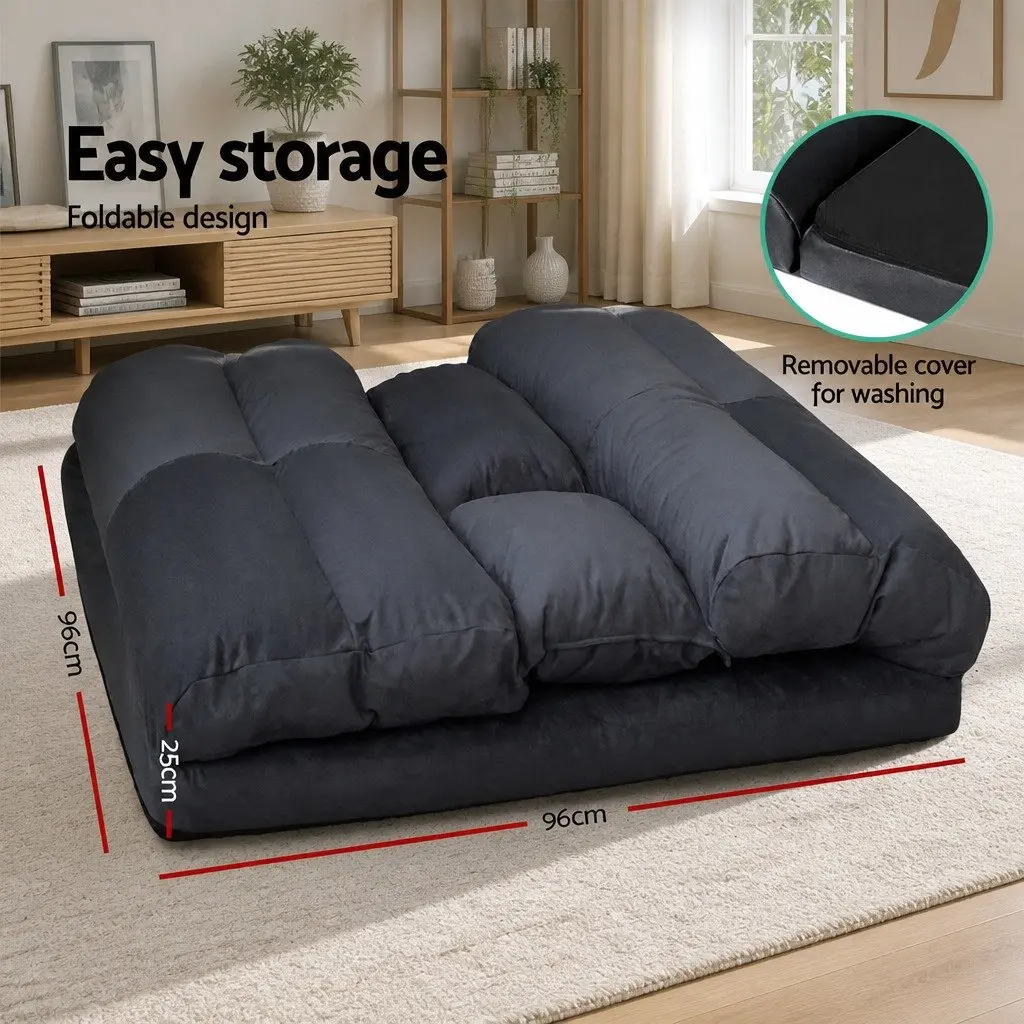 Floor Lounge Sofa Bed 5 Positions with 2 Tier Coffee Table Living Room Furniture Set Charcoal Gold White
